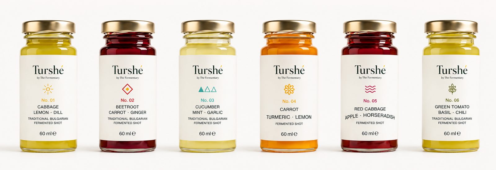 Линия Turshé — шест буркана в различни цветове, подредени в редица